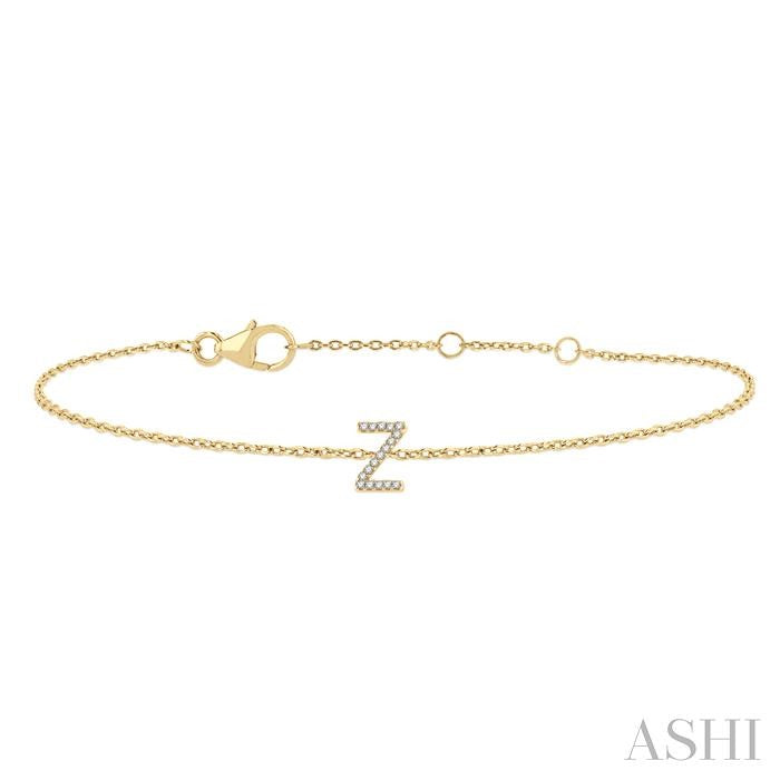 1/20 Ctw Initial 'Z' Round Cut Diamond Bracelet in 10K Yellow Gold