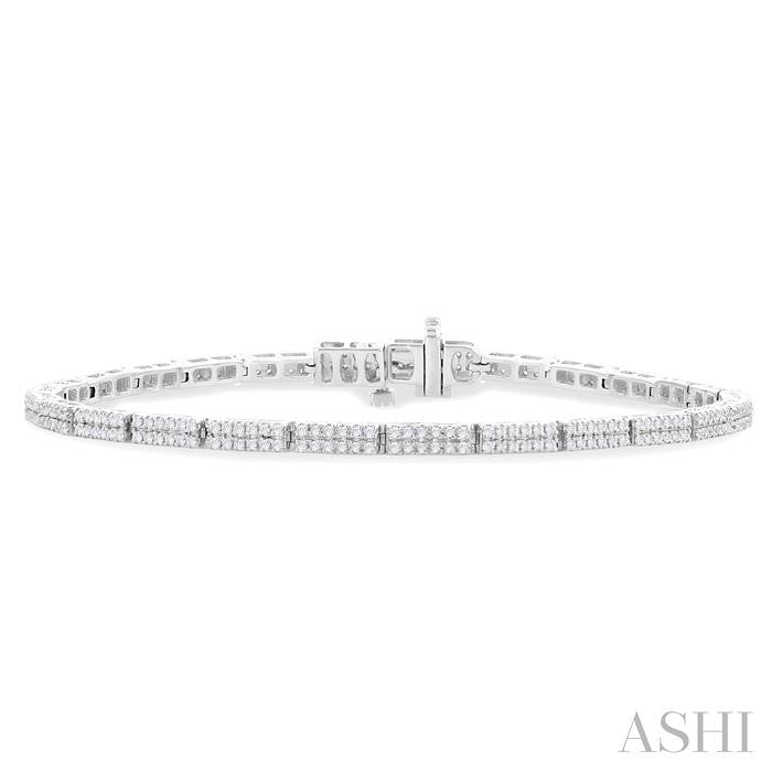1 Ctw Double Row Round Cut Diamond Bar Link Tennis Bracelet in 14K White Gold