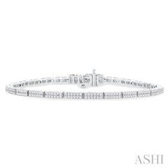 1 Ctw Double Row Round Cut Diamond Bar Link Tennis Bracelet in 14K White Gold
