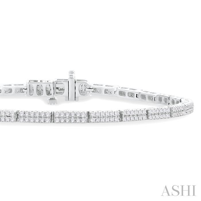 1 Ctw Double Row Round Cut Diamond Bar Link Tennis Bracelet in 14K White Gold