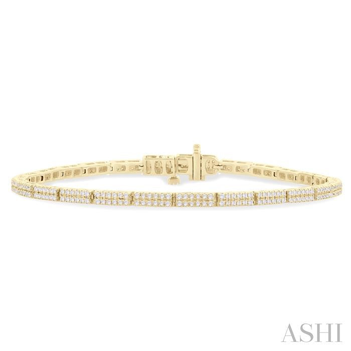 1 Ctw Double Row Round Cut Diamond Bar Link Tennis Bracelet in 14K Yellow Gold