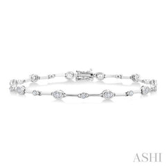 1 1/3 Ctw Bezel Set Oval and Round Cut Diamond Bar Link Bracelet in 14K White Gold