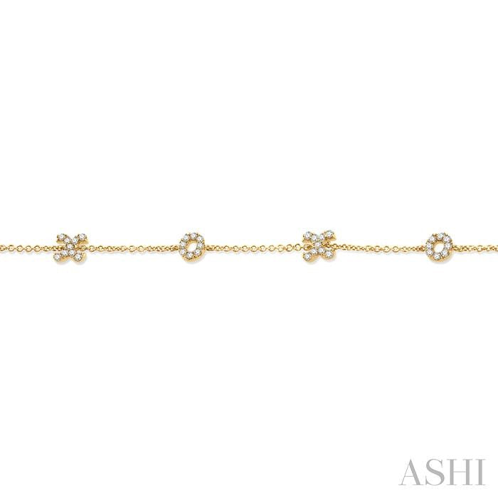 1/5 Ctw 'XO' Hugs and Kisses Round Cut Diamond Station Bracelet in 10K Yellow Gold