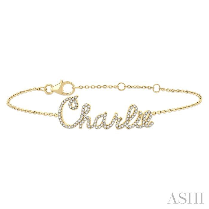 1/3 Ctw 'Charlie' Script Name Round Cut Diamond Bracelet in 10K Yellow Gold
