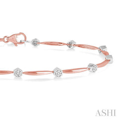 1/10 Ctw Round Cut Diamond Illusion Plate Link Bracelet in 10K Rose and White Gold