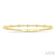 1/6 Ctw Round Cut Diamond Clover Bead Fashion Flex Bangle in 10K Yellow Gold