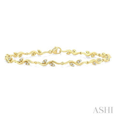 1/4 Ctw Leaf Accent Wavy Link Round Cut Diamond Fashion Bracelet in 10K Yellow Gold
