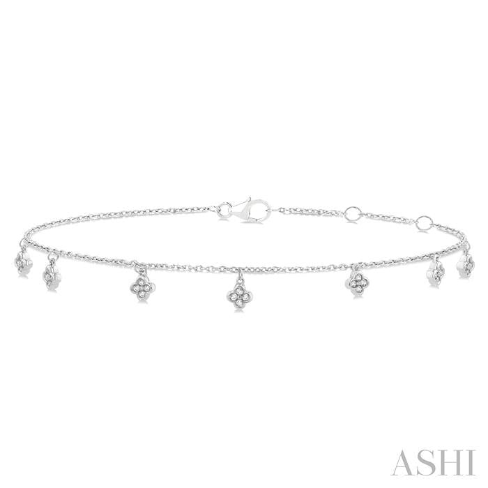 1/10 Ctw Hanging Clover Motif Round Cut Diamond Station Bracelet in 10K White Gold