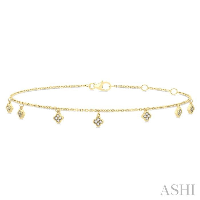 1/10 Ctw Hanging Clover Motif Round Cut Diamond Station Bracelet in 10K Yellow Gold