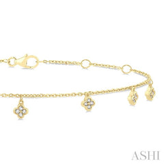 1/10 Ctw Hanging Clover Motif Round Cut Diamond Station Bracelet in 10K Yellow Gold