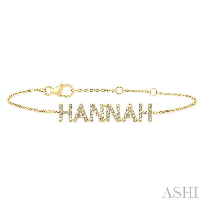 1/4 Ctw 'HANNAH' Block Name Round Cut Diamond Bracelet in 10K Yellow Gold