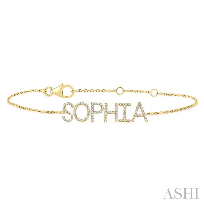 1/5 Ctw 'SOPHIA' Block Name Round Cut Diamond Bracelet in 10K Yellow Gold