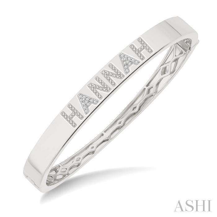 1/4 Ctw 'HANNAH' Block Name Round Cut Diamond Bangle in 10K White Gold