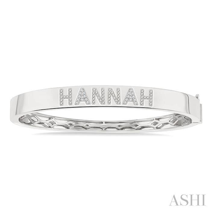 1/4 Ctw 'HANNAH' Block Name Round Cut Diamond Bangle in 10K White Gold