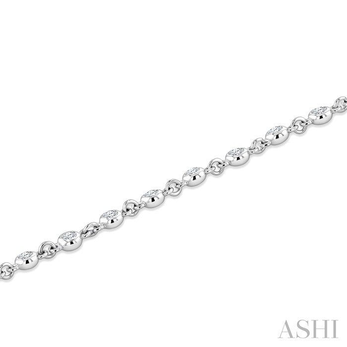 1 Ctw Bezel Set Round Cut Diamond Station Brecelet in 14K White Gold