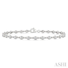 1 Ctw Bezel Set Round Cut Diamond Station Brecelet in 14K White Gold