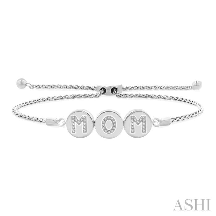 1/6 Ctw 'MOM' Disc Round Cut Diamond Lariat Bracelet in 10K White Gold