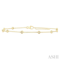 1/10 Ctw Bezel Set Round Cut Diamond Station Anklet in 10K Yellow Gold