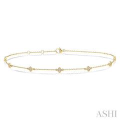 1/10 Ctw Clover Motif Round Cut Diamond Station Bracelet in 10K Yellow Gold