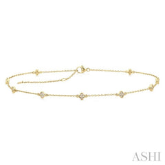 1/6 Ctw Four-Leaf Clover Round Cut Diamond Station Anklet in 10K Yellow Gold