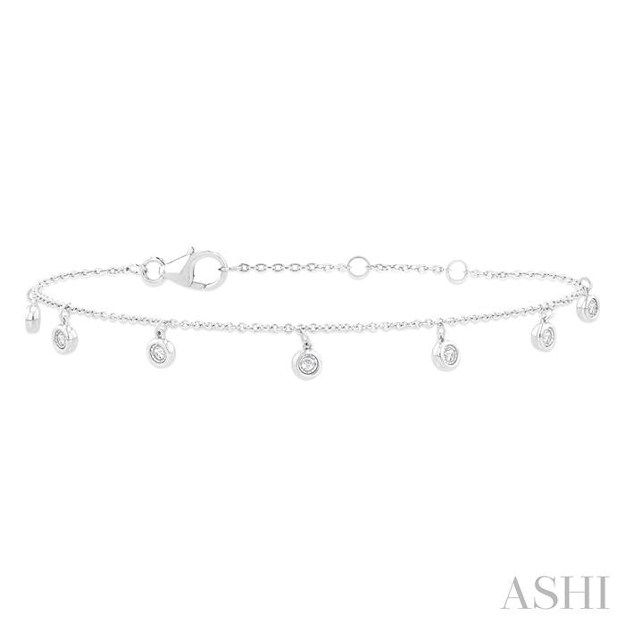1/10 Ctw Hanging Bezel Set Round Cut Diamond Station Bracelet in 10K White Gold