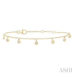 1/10 Ctw Hanging Bezel Set Round Cut Diamond Station Bracelet in 10K Yellow Gold