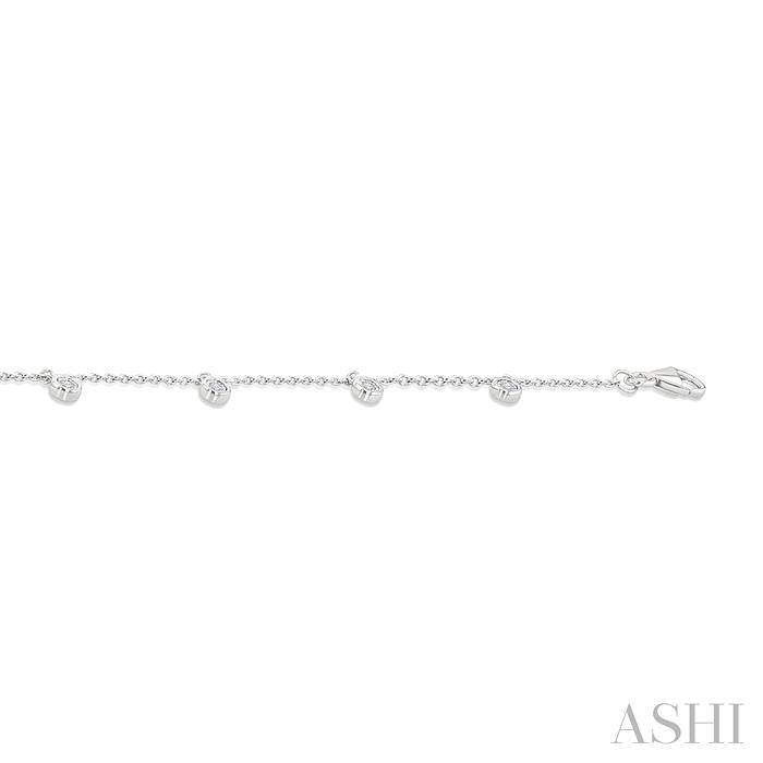 1/10 Ctw Round Charm Round Cut Diamond Station Anklet in 10K White Gold