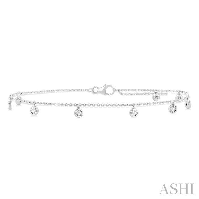 1/10 Ctw Round Charm Round Cut Diamond Station Anklet in 10K White Gold