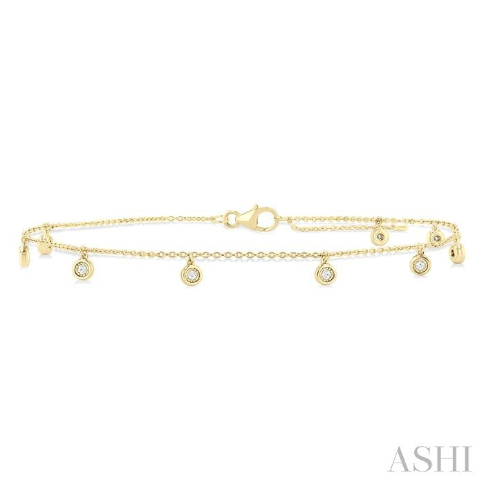 1/10 Ctw Round Charm Round Cut Diamond Station Anklet in 10K Yellow Gold