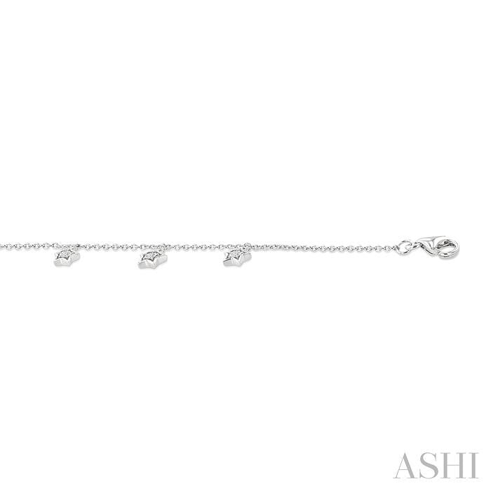 1/10 Ctw Star Charm Round Cut Diamond Station Anklet in 10K White Gold