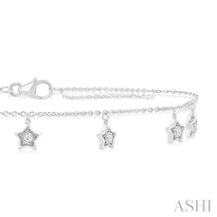 1/10 Ctw Star Charm Round Cut Diamond Station Anklet in 10K White Gold