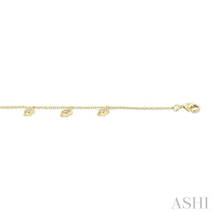1/10 Ctw Star Charm Round Cut Diamond Station Anklet in 10K Yellow Gold
