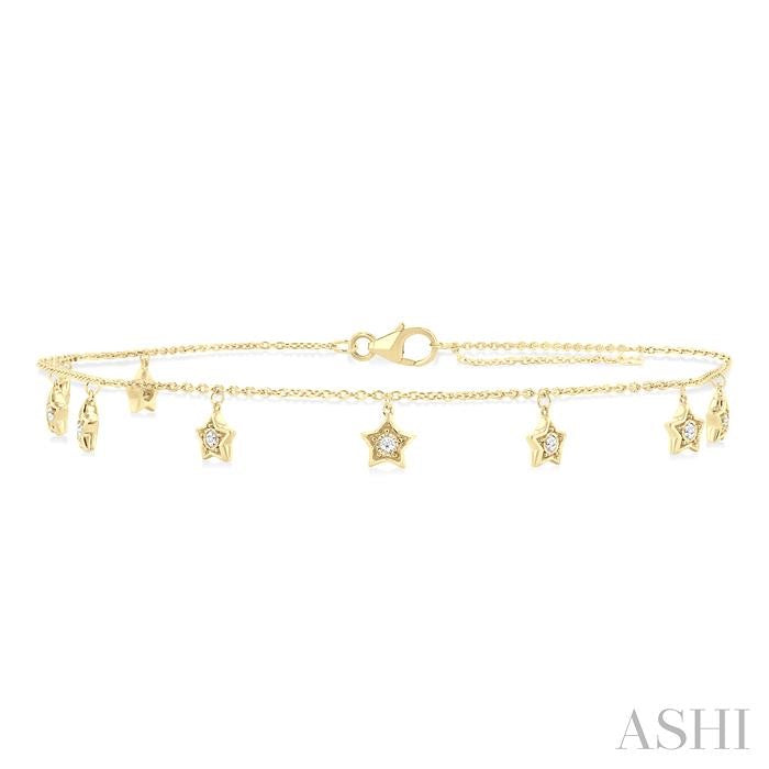 1/10 Ctw Star Charm Round Cut Diamond Station Anklet in 10K Yellow Gold
