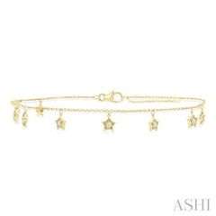 1/10 Ctw Star Charm Round Cut Diamond Station Anklet in 10K Yellow Gold