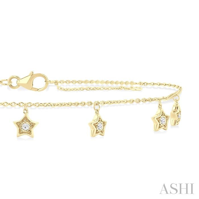 1/10 Ctw Star Charm Round Cut Diamond Station Anklet in 10K Yellow Gold