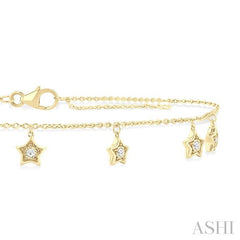 1/10 Ctw Star Charm Round Cut Diamond Station Anklet in 10K Yellow Gold