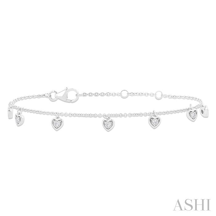 1/10 Ctw Hanging Heart Motif Round Cut Diamond Station Bracelet in 10K White Gold