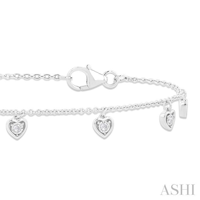 1/10 Ctw Hanging Heart Motif Round Cut Diamond Station Bracelet in 10K White Gold