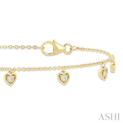 1/10 Ctw Hanging Heart Motif Round Cut Diamond Station Bracelet in 10K Yellow Gold