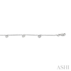 1/10 Ctw Heart Charm Round Cut Diamond Station Anklet in 10K White Gold