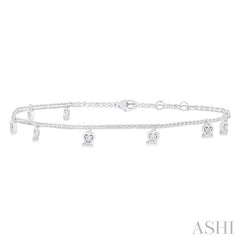 1/10 Ctw Heart Charm Round Cut Diamond Station Anklet in 10K White Gold