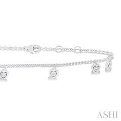 1/10 Ctw Heart Charm Round Cut Diamond Station Anklet in 10K White Gold