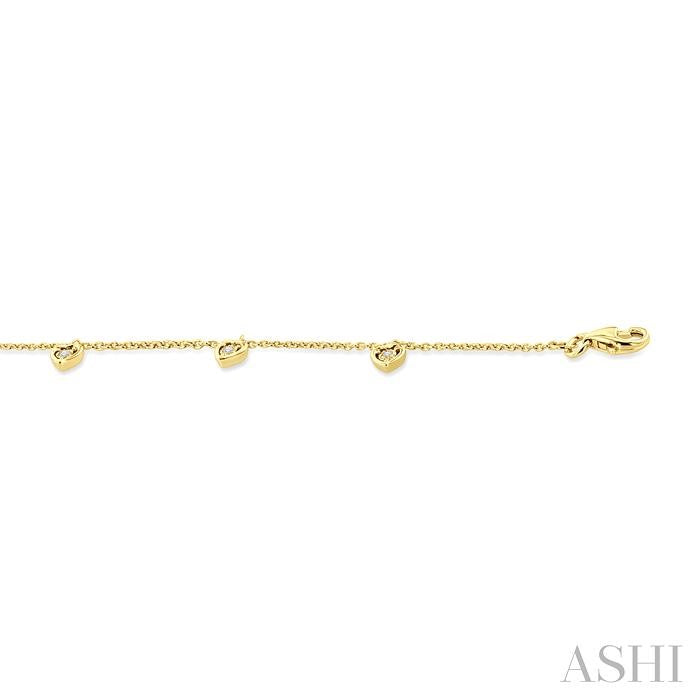 1/10 Ctw Heart Charm Round Cut Diamond Station Anklet in 10K Yellow Gold