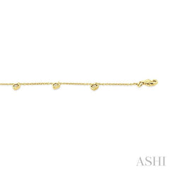 1/10 Ctw Heart Charm Round Cut Diamond Station Anklet in 10K Yellow Gold