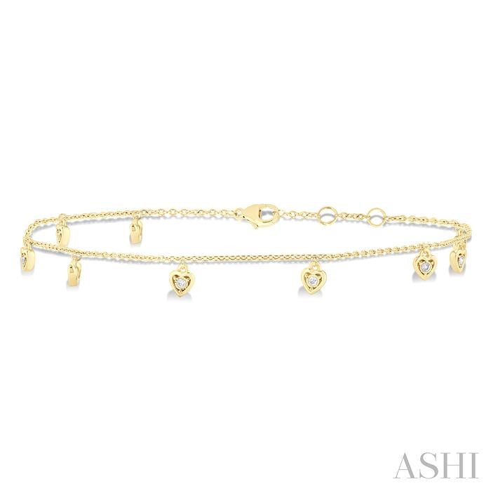 1/10 Ctw Heart Charm Round Cut Diamond Station Anklet in 10K Yellow Gold