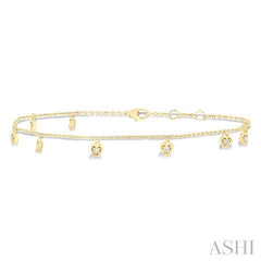 1/10 Ctw Heart Charm Round Cut Diamond Station Anklet in 10K Yellow Gold