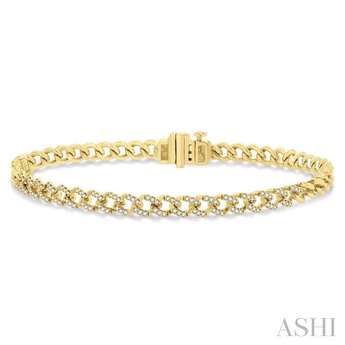 1/3 Ctw Round Cut Diamond Curb & Cuban Bracelet in 14K Yellow Gold