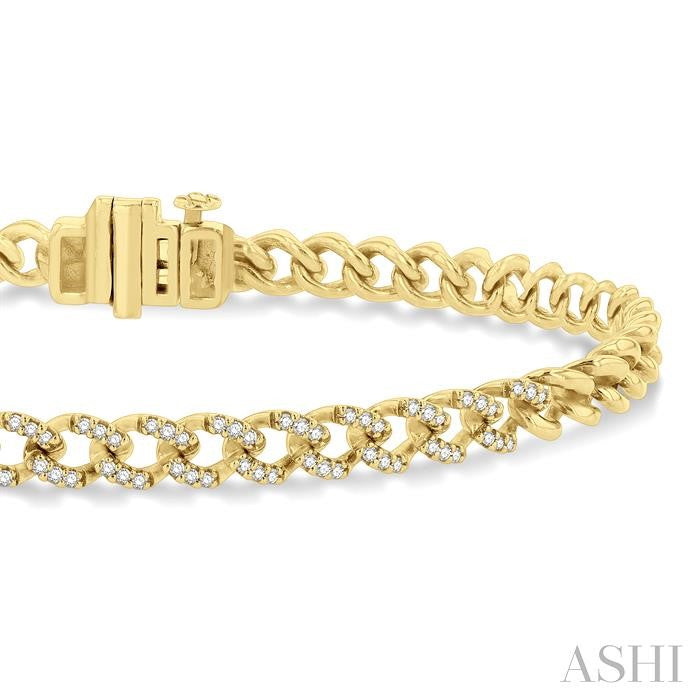 1/3 Ctw Round Cut Diamond Curb & Cuban Bracelet in 14K Yellow Gold