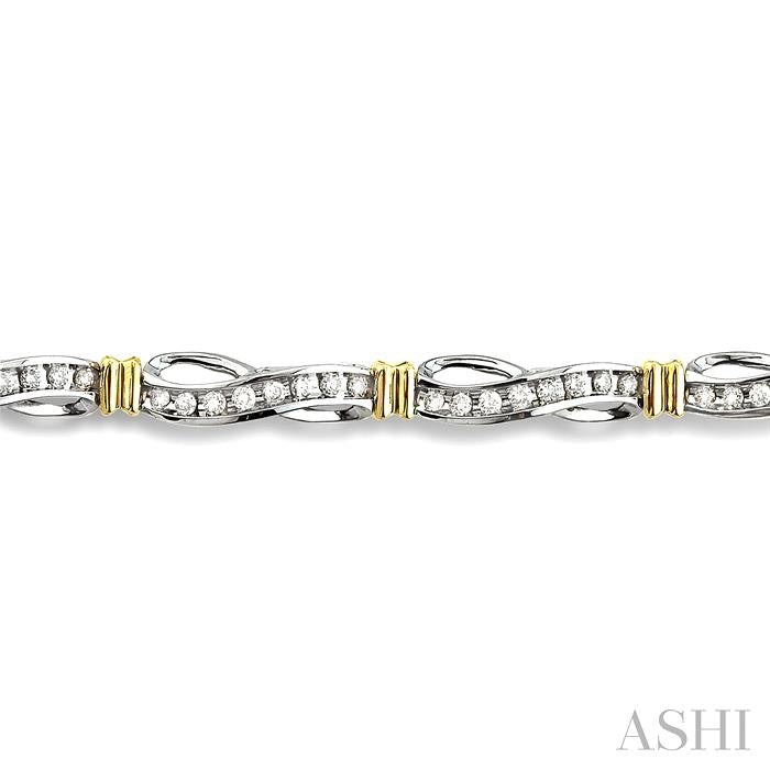 1 Ctw Round Cut Diamond Fancy Bracelet in 14K White and Yellow Gold