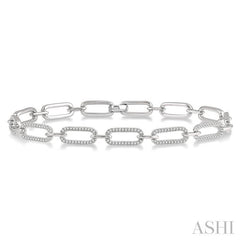 1 Ctw Round Cut Diamond Paperclip Bracelet in 14K White Gold